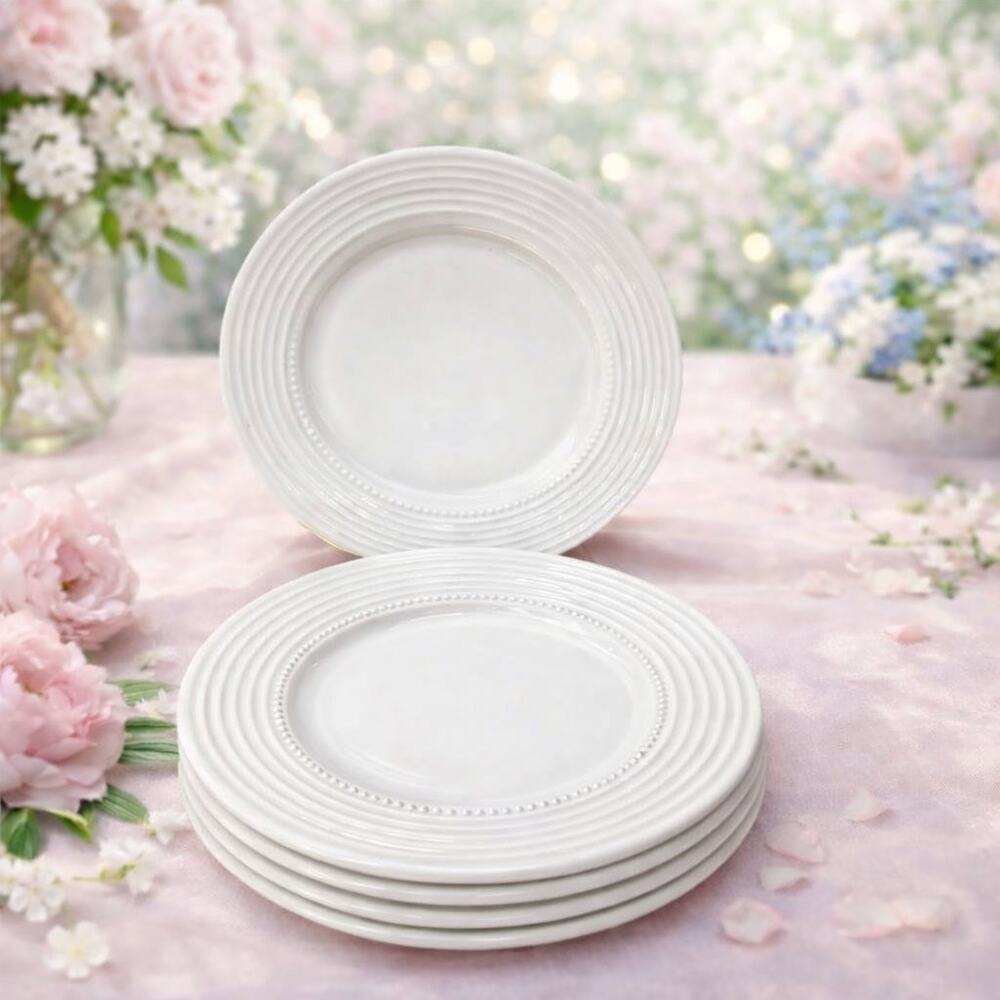Roscher Round Swirl 8" Salad Plates – Set of 4 Elegant White Design
